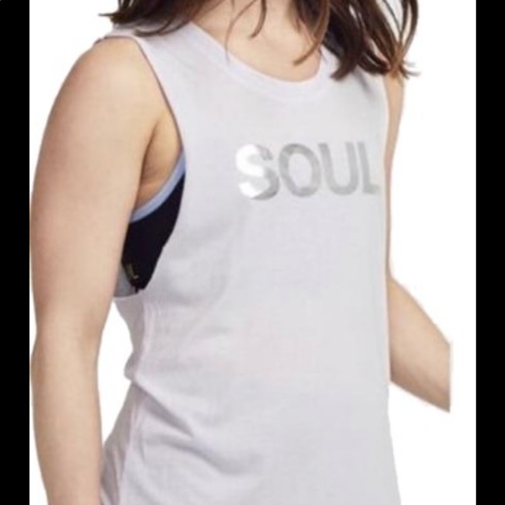 Soul cycle light purple/lavender tank top with silver writing